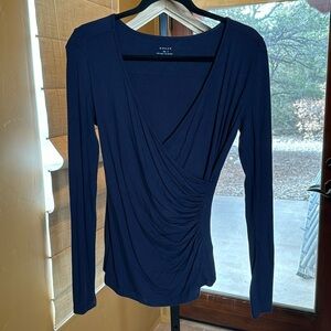 Grace Navy Blue Splice Wrap Top Size Small
